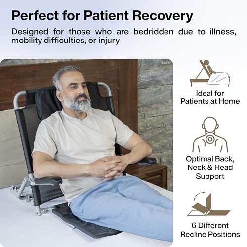 Image of FOVERA Adjustable Hospital Back Support for Bed - Foldable Recliner Chair with Armrest for Patients | 6-Position Backrest for Sleeping, Reading & Recovery | Large Size, Portable & Multifunctional