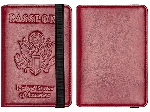 Passport And Vaccine Card Holder Combo,Passport Cover Case With Cdc Vaccination Card Slot, Leather Travel Documents Organizer Protector, With Rfid Blocking (Wine Red, Classic) #TOP3