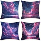 Cuscini da Esterno Impermeabili Velluto Cuscini per Divano Set di 4 Copricuscini Divano Il sogno Federa Cuscino Quadrato, Decorazioni Giardino per Esterno, Decorazioni Estate, 40x40cm, Nuvole, o-728