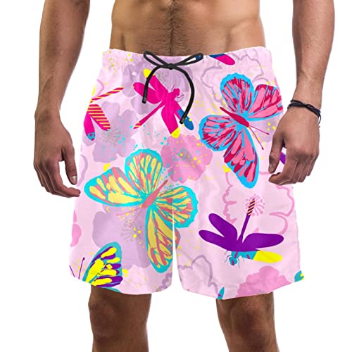 Maillot de bain hommes JDEZ léger et coloré avec son motif libellule et papillon