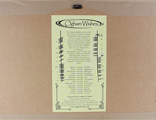 Slainte, Health, Hand Scripted Irish Ogham Wall Décor, 6 ¼”X 11”, Wide Hanging Black Matted Frame, Elegant Bespoke Feathered Handmade Paper, Celtic Housewarming Gift, Imported From Ireland #TOP1