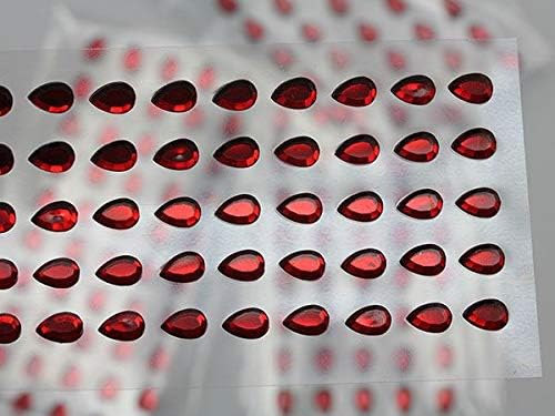 KraftGenius Allstarco 6x4mm Red LQ17 Teardrop Self Adhesive Acrylic Rhinestones Plastic Face Gems Stick On Body Jewels for DIY Cards and Invitations Crafts Bling Sticker - 5 Sheets - 250PCS