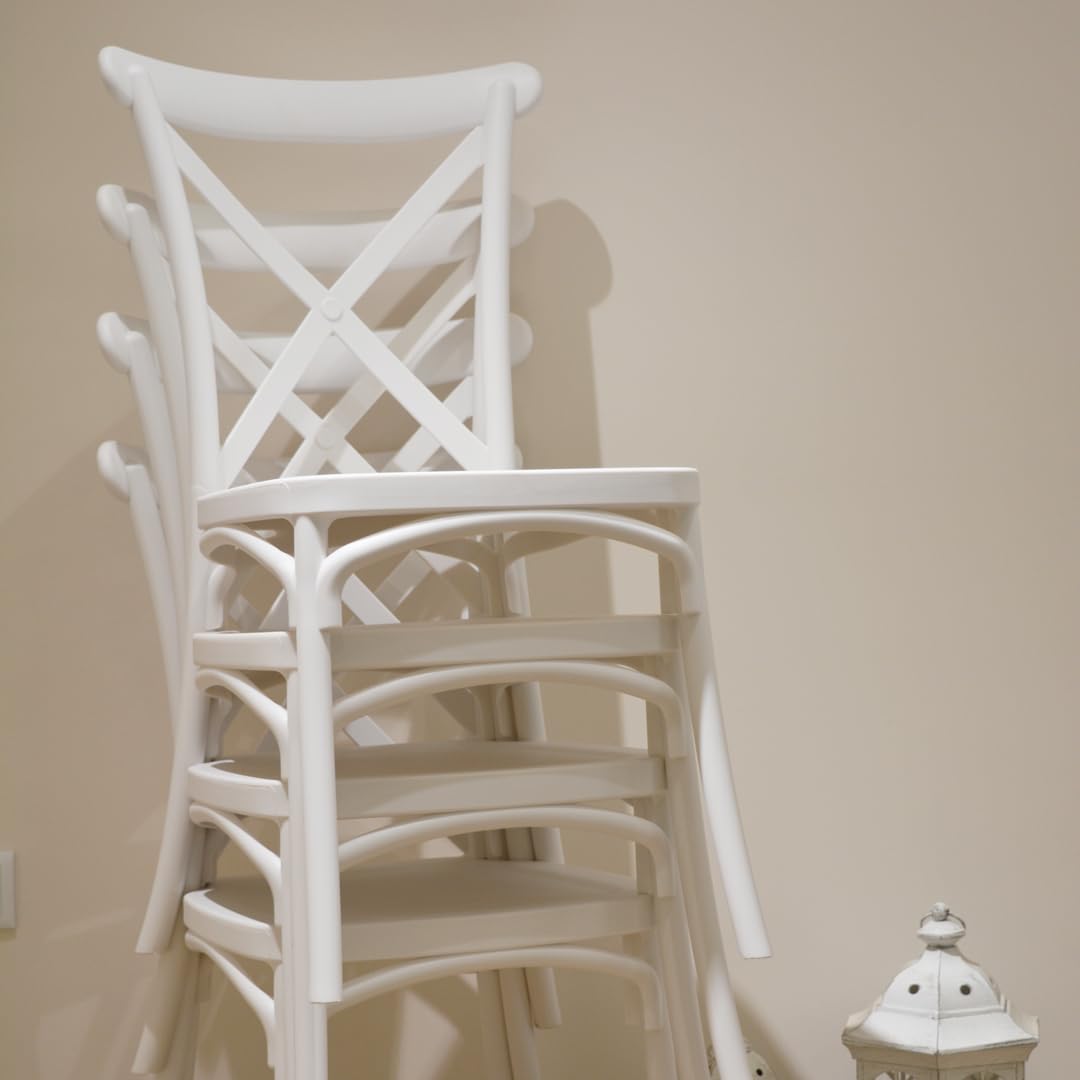 EME 2 Sillas Crossback Color Blanco, Sillas de Comedor o Cocina. Incluye 2 sillas. Elegantes para Cocina o Comedor, apilables y Muy Resistentes. Fabricada en Polipropileno Monoblock.