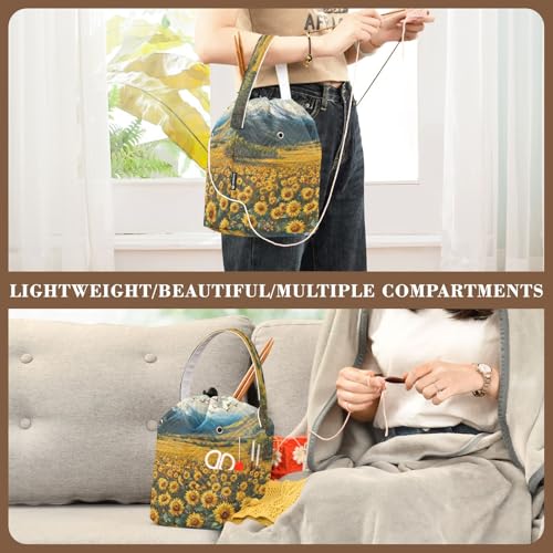 Image of Tatenale Crochet Bag Yarn Bag Knitting Project Bag with Pockets and Handle Portable Yarn Storage Organizer Tangle Free 8.3x11 InchSunflowers Eagles and Mountain40