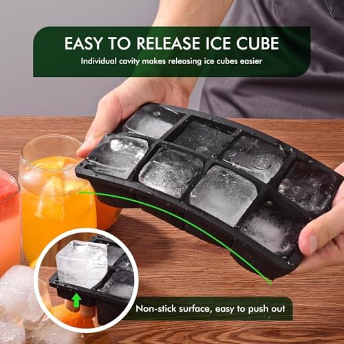 Image of Ice Cube Molds with Lid,Big Silicone Ice Cube Tray for Whiskey,2Inch Square Ice Cube Tray,Easy-Release Ice Mold,Giant Ice Cubes for Bourbon Cocktail (2,Black)