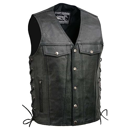 EL5360 Black Motorcycle Leather Vest with Denim Style Pockets -Riding Club Adult Vests