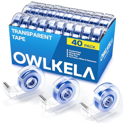 Image of OWLKELA 40 Pcs Clear Tapes, 0.7 inch x 28 yds per roll | Refillable Dispensers,Transparent Tape Refills, 1 inch Blue Core, Ideal for Home, School & Office