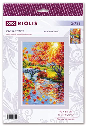 Image of RIOLIS - Sunny Autumn 2031, Cross Stitch Kits 15 inch x 23 inch, Cross Stitch Kits for Beginners & Advanced, Crossstitching Kit Adult, Embroidery Counted Stitching Kit