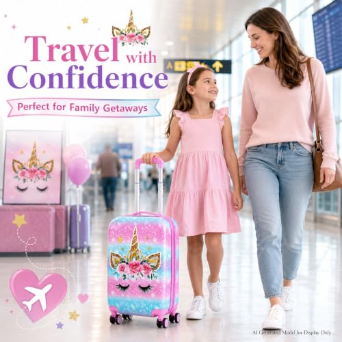 Image of CCJPX 5Pcs Kids Luggage for Girls, 16 inch Travel Suitcase Set with Spinner Wheels, Unicorn Hardside Carry on Toddler Rolling Suitcase Airline Approved (Pink)