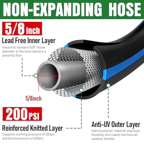 Image of Heavy Duty Garden Hose 6ft, NON-EXPANDABLE Flexible Water Hose, Kink Resistant Lightweight Hybrid Hose, Leakproof Hose Male to Female Fittings