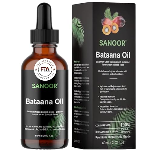 SANOOR African Batana Oil - 100% Pure & Cold-Pressed - Organic Savannah Oasis Formula for Hair Care, Skin Care & Massage - Nutrient-Infused Hair Butter - 2.02oz (60ml)