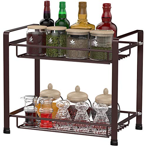 Spice Rack, Veckle 2 Tier Kitchen Bathroom Counter Rack Desktop Organizer Pantry Shelf
