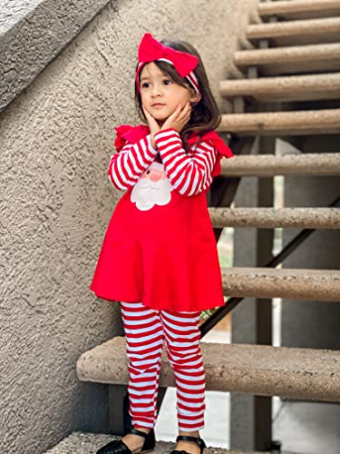 Image of HIHA Infant Toddler Baby Girl Christmas Outfit Ruffle Long Sleeve My First Christmas Dress Pants Clothes Set Plaid Santa Baby