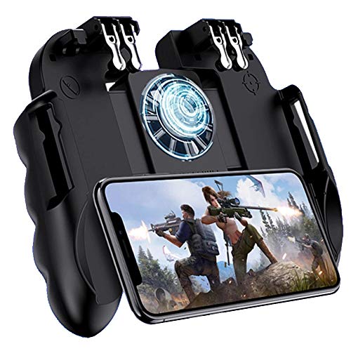 4 Trigger Mobile Game Controller with Cooling Fan Adjustable Stand for PUBG - Call of Duty - Fortnite - 6 Finger Mode L1R1 or L2R2 Gaming Grip