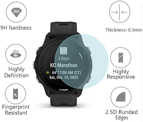 Miniatura 3 de Protector de pantalla de reloj (3+1 unidad) compatible con Garmin Forerunner 955/955 Solar, película de vidrio templado, antiarañazos, cobertura