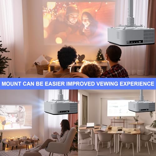 Adjustable 3-in-1 Universal Projector Mount for Epson, Optoma, Benq - Ceiling or Wall Installation, Quick Release, White