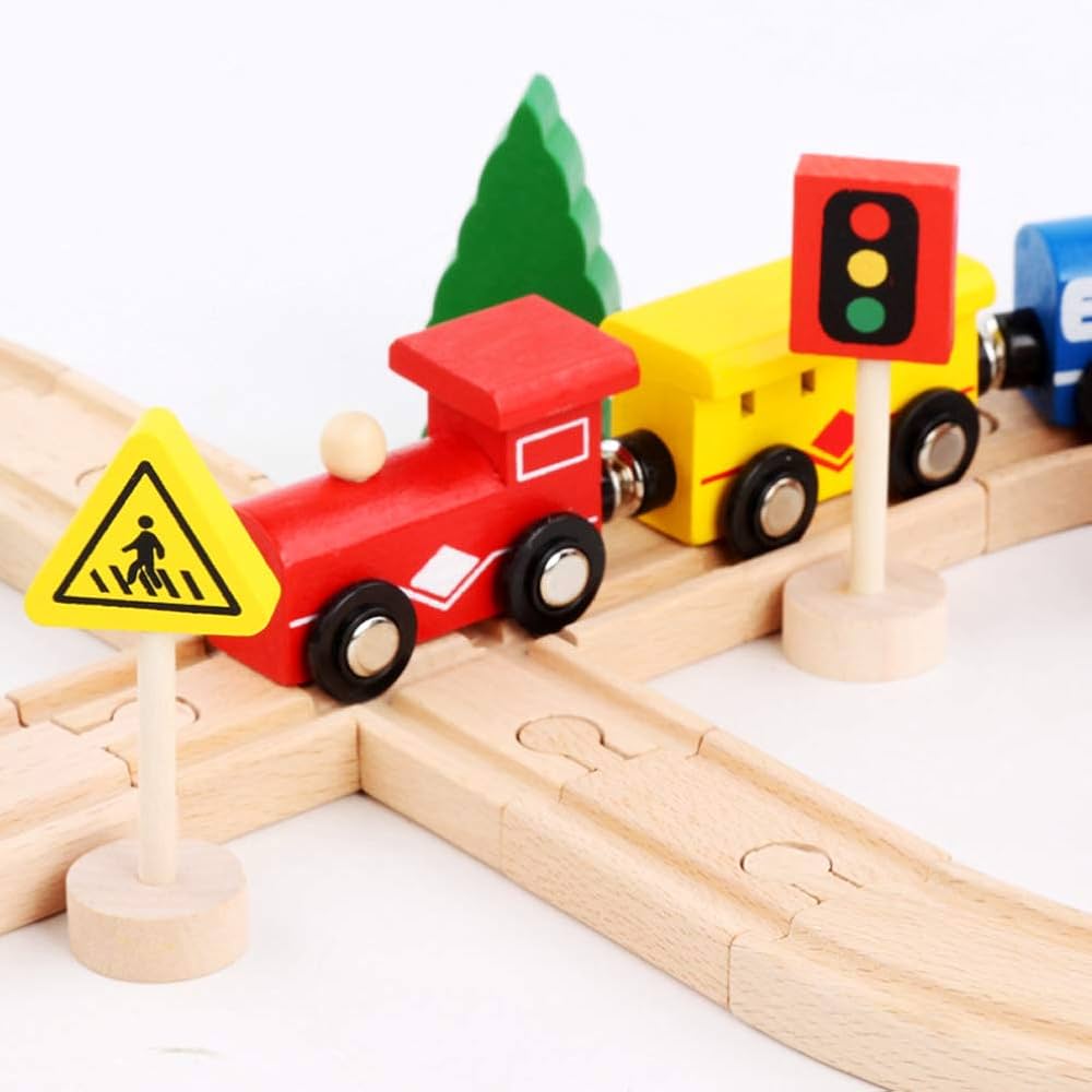 木製線路 Amazon.com: WOOD CITY Wooden Train Set, 56-Piece Deluxe Kids