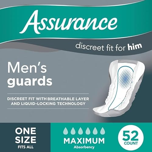 Men's Assurance Guards, Maximum Absorbency Total 52 Count, fit All (Single Pack)