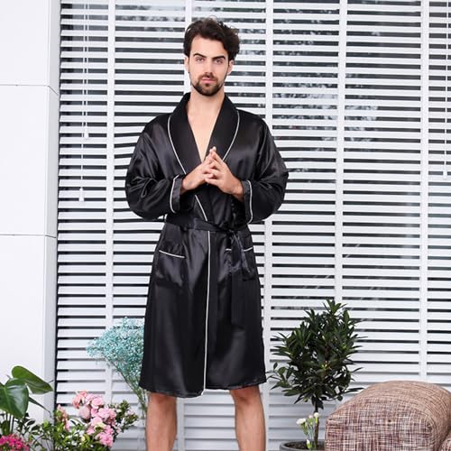 Men's Soft Silk Long Sleeve House Kimono Bathrobe Sleepwear Loungewear Robe Fuzzy House3