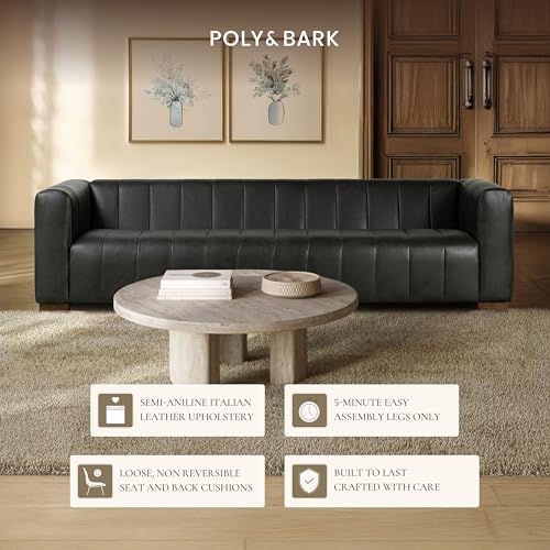 Image of POLY & BARK Canale 99 inch Sofa in Onyx Black - Modern Living Room Couch with Deep Seating, Plush Cushions, Premium Upholstery, Contemporary Design, and Solid Wood Frame