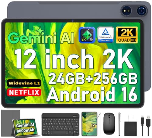 Image of Android 16 Tablet with Keyboard - 12 inch Tablet with 26GB+256GB+2TB Expand