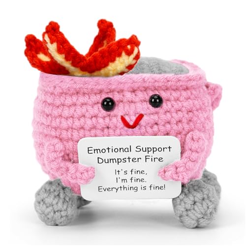 Image of Keyrose Emotional Support Dumpster Fire Crochet with Positive Card, a Cute Funny Handmade Knitted Doll Room Decor Crochet Animals Support Buddies Birthday Coworker Gifts for Women(Pink)