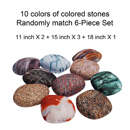 Image of 6-Piece Set Rock Pillow Covers for Kid Room,Pebble Stone Cushion Covers,Colored Stone Photography Props,Fun Throw Pillow Covers for Outdoor on Grass(6 Different Sizes)