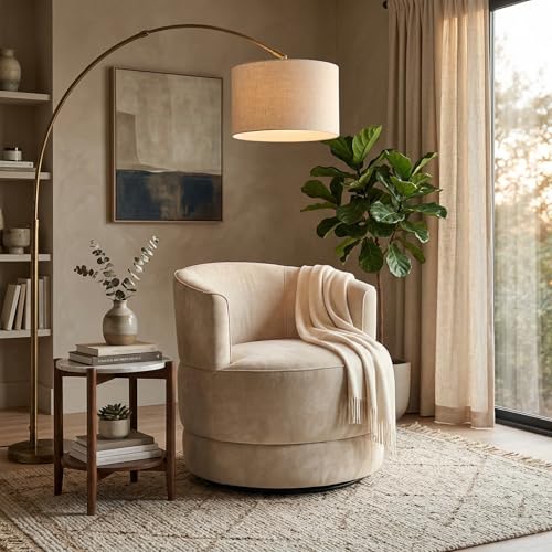 Poltrona Confortável Marselha Decorativa em Suede com Base Giratória, Sala de Estar, Recepção (Suede Bege)