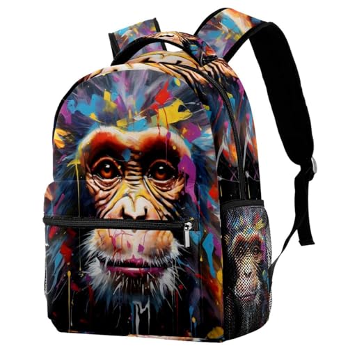 Sac à dos de voyage avec porte-bouteille ergonomique motif singe coloré