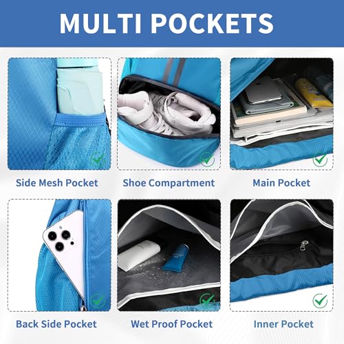 Image of JELUTAR Drawstring Backpack Gym Bag with Shoes Compartment, Sky Blue