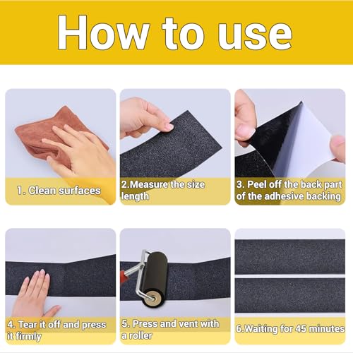 Image of Heavy Duty Anti Slip Grip Tape for Stairs Floor Outdoor /Indoor Waterproof 4 Inch x 16.5Ft Freads Non Slip Friction Tape Adhesive for Skateboards Stairs Ramps Black