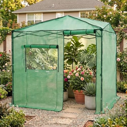 Image of EAGLE PEAK 6x8 Easy Setup Pop Up Greenhouse, Side Door Design, Clear /Green