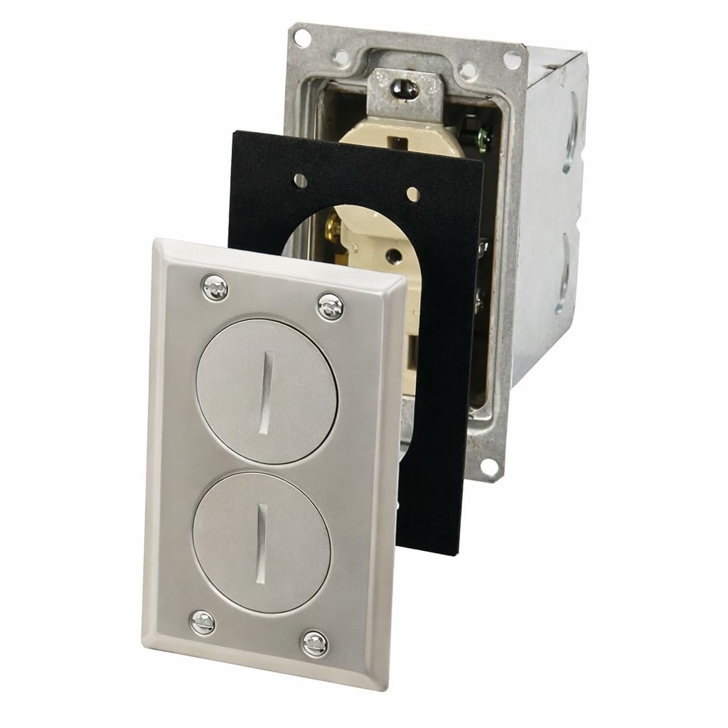 6500NI-5 Duplex Nickel 15 Amp Rectangular Floor Box Kit, Metallic Cover Plate