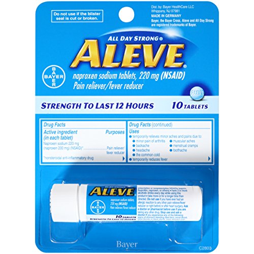 Aleve Tablets Naproxen Sodium 220 mg (NSAID) Pain Reliever/Fever Reducer Travel Size 10 Count