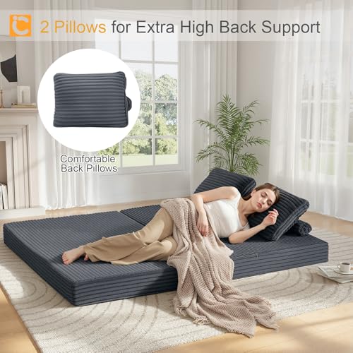 Image of COMAX Futon Sofa Bed, Convertible Sofa Bed, Folding Boneless Couches | Low-Profile Boneless Couch for Living Room, 11.8 inch H Low Seat Small 59 inch Foldable Floor Sleeper Mattress Lounge Space‑Saving