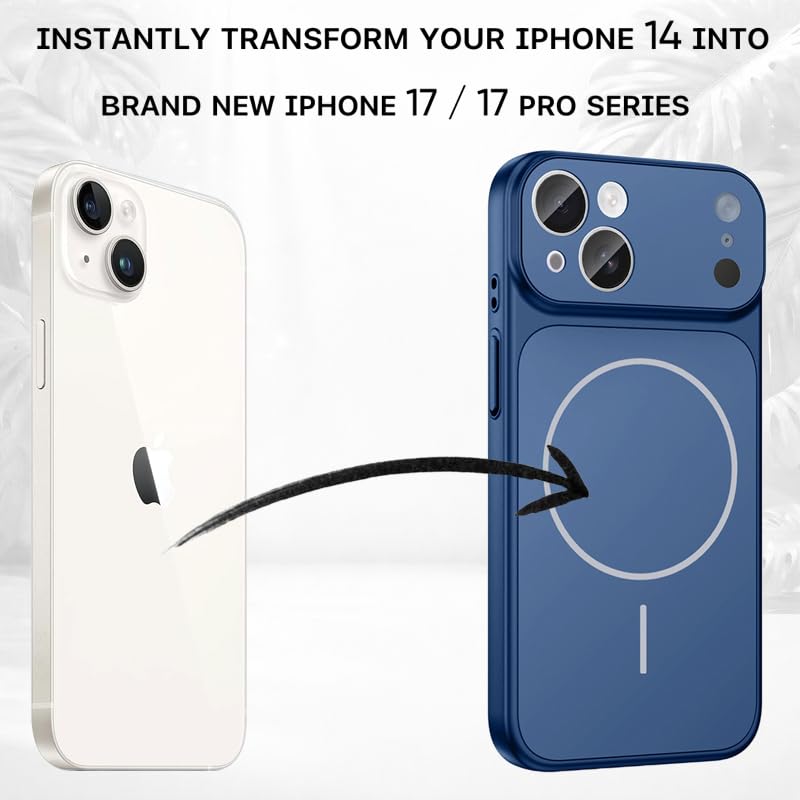 Image of SHINESTAR Converter Case for iPhone 14 | Premium Protective Mag-Safe Cover | iPhone 17 Pro / 17 Pro Max Series Style Design | in-Built Camera Guard | Wireless Charging Compatible - Blue