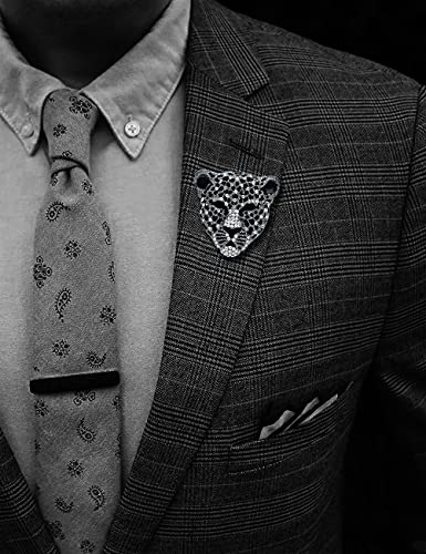 Image of Vintage Black Enamel Spotted Leopard Head Rhinestone CZ Animal Brooch Pin Lapel Pin Badge