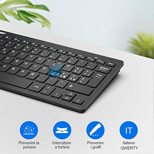 TECKNET Tastiera Wireless PC, Tastiera Senza Fili per Windows e Android Smart TV, Durata della Batteria Molto Lunga, Layout Italiano QWERTY, Silenzioso e Ultra Sottile