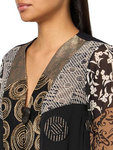 Ali Miles Women's Mixed Media Printed Woven Single Button Jacket3