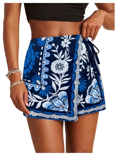 Image of SweatyRocks Women's Boho Mini Skirts Floral Shorts Tie Side Wrap Skorts