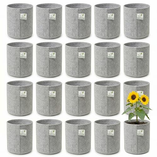 Image of 400 GSM Geo Fabric Round Grow Bags 18x18 Inch, Grey Planting Bags for Terrace and Kitchen Gardening Pack of 20