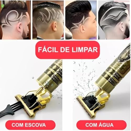 Maquina de Barbear e Cortar Cabelo e Barbear Recarregável Sem Fio com Lâminas em Aço Inoxidável e De