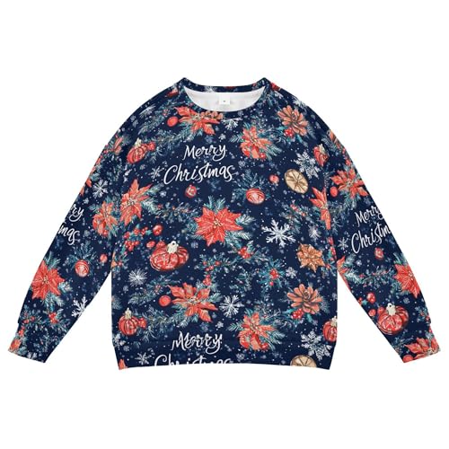 JUNZAN Christmas Navy Blue Snowflakes Pine Cone Kids Boys Pullover Hoodie Crewneck Kids Hoodies Boys Sports 4T