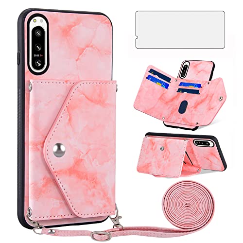 Asuwish Coque pour Sony Xperia 5 IV avec Cordon et Verre Trempé Protecteur D'écran Rabat Support Cuir Porte Carte Portefeuille Étui 5IV 4 5G Housse Phone...