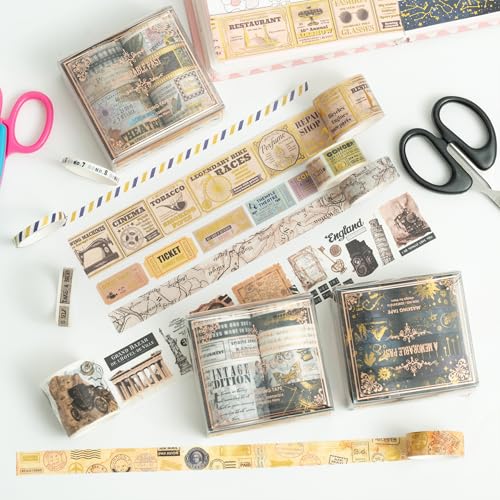 Cinta Adhesiva Washi Premium de 8 Piezas con Estampado de Oro para Scrapbooking de Colección 6