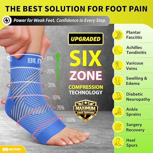 Compression Socks for Plantar Fasciitis, Achilles Tendonitis, Arthritis Relief, Ankle Brace Compression Sleeve with Foot Arch Support, Ankle Wrap for Women, Men, Swelling & Heel Pain Blue S-M