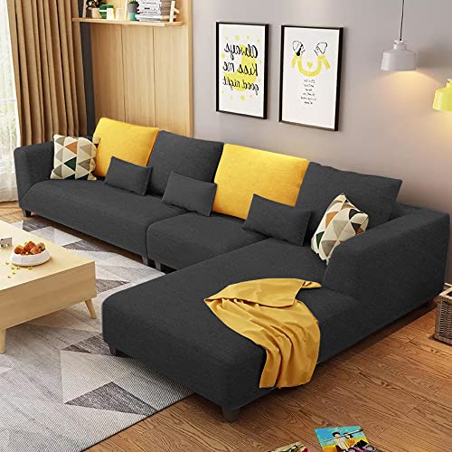Image of Galib RHS 6 Seater L Shape Sofa Set for Living Room (Black Fabric)