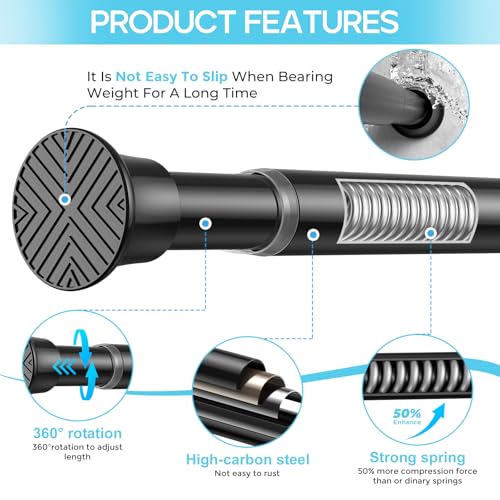 Image of 4 Pack Spring Tension Curtain Rod 32-76 inch, Adjustable Expandable Tension Curtain Rod No Drilling, Tension rods for Window Doorway Kitchen Curtain, Black