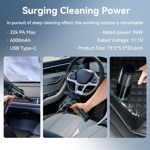 Image of Handheld Vacuum Cordless, Portable Car Vacuum, High Power Cleaner for Pet Hair /Car /Home, Suction & Blow 2 in 1, 17-30 Min Run Time, Small Lightweight Gadget, Type-C Rechargeable