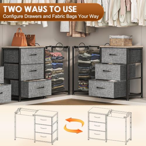 Hongtamoya 2-in-1 Closet Organizers and Storage, 3 Drawer for Closet, Grey | Closet Drawers with Removable Laundry Basket & Wooden Top, Dresser for Closet, Closet Drawer Units for Bedroom, Dorm - image 9